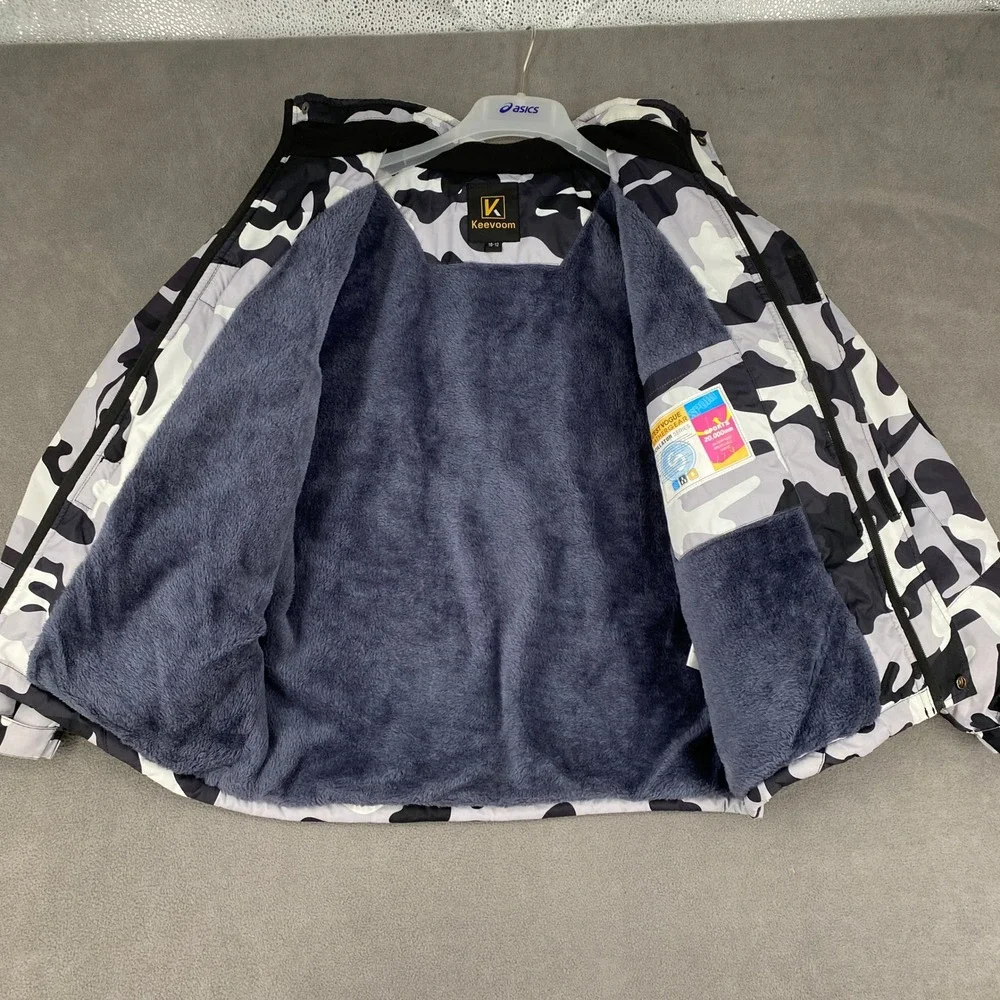 Keevoom Boys Camo Ski Jacket Grey Black Fleece Lined Waterproof Size 10-12